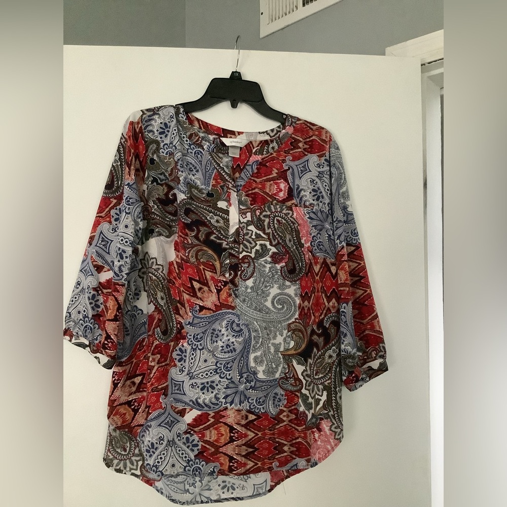 CJ Banks (X)-Paisley Print Women's Top - Red and Blue